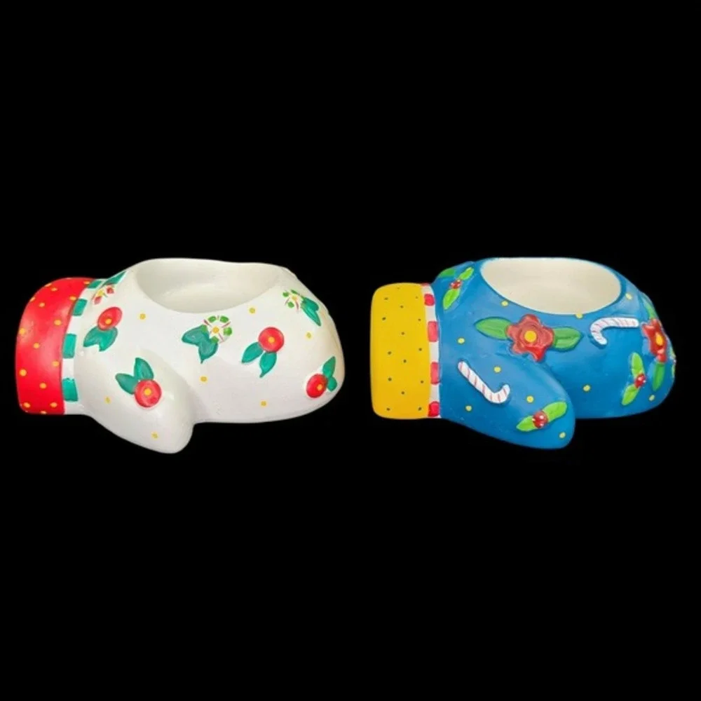 Mary Engelbreit Christmas Winter Mitten Tea Light Votive Candle Holders Set of 2